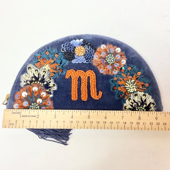 New Anthropologie Anna Harlow Russo Monogram Crescent Pouch Clutch Letter "M" - Picture 6 of 7